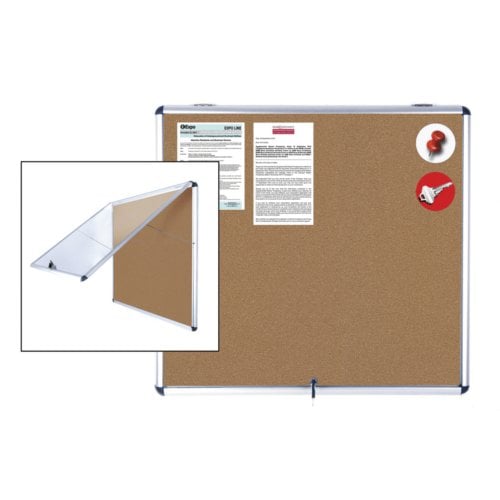 MasterVision 47" x 38.3" Ultra Slim Top Hinged Cork Bulletin Enclosed Board w/ Aluminum Frame