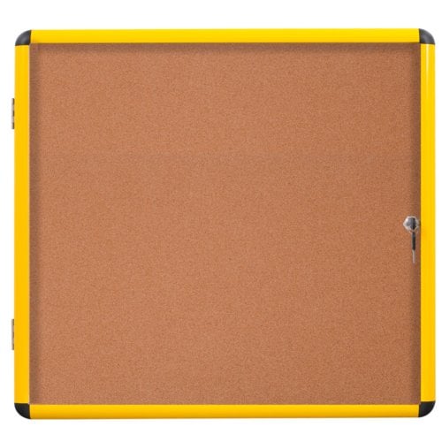 MasterVision 47" x 38" Single-Door Industrial Cork Enclosed Bulletin Board with Yellow Aluminum Frame