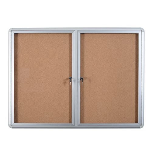 MasterVision Cork Bulletin Enclosed Cabinets with Two Swing Doors and Aluminum Frame