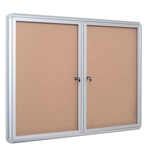 MasterVision Cork Bulletin Enclosed Cabinets with Two Swing Doors and Aluminum Frame