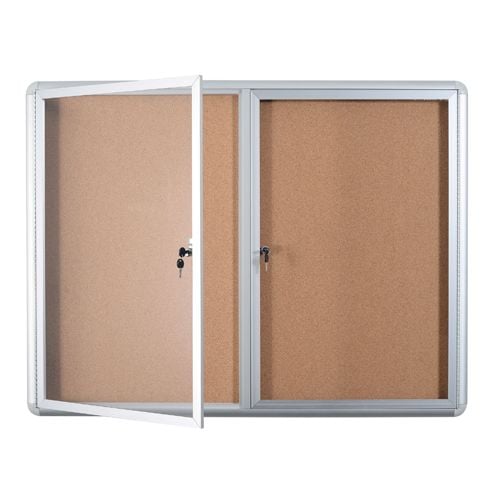 MasterVision Cork Bulletin Enclosed Cabinets with Two Swing Doors and Aluminum Frame