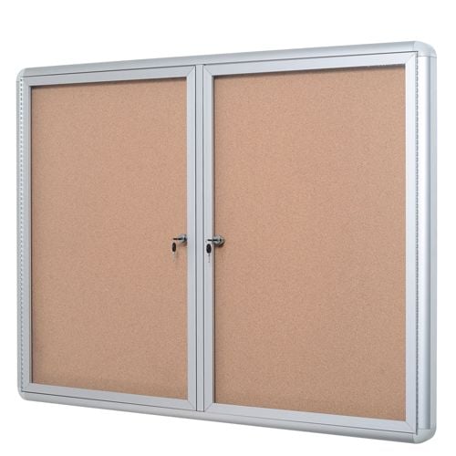 MasterVision Cork Bulletin Enclosed Cabinets with Two Swing Doors and Aluminum Frame