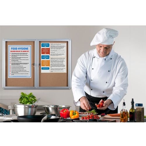 MasterVision Cork Bulletin Enclosed Cabinets with Two Swing Doors and Aluminum Frame