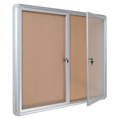 MasterVision Cork Bulletin Enclosed Cabinets with Two Swing Doors and Aluminum Frame