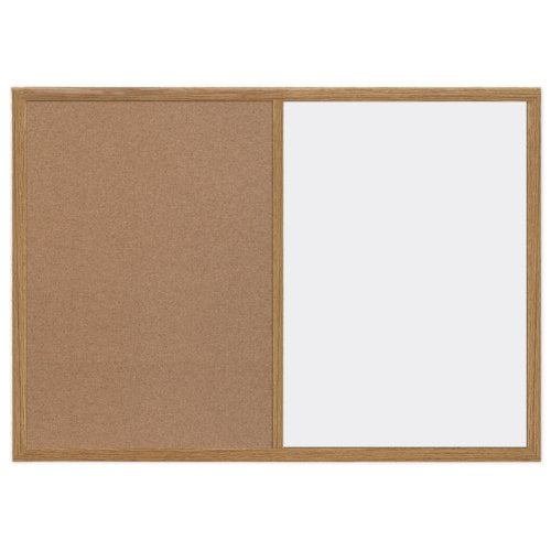 MasterVision Maya 24" x 36" Melamine Whiteboard/Cork Combo Board with Oak Frame
