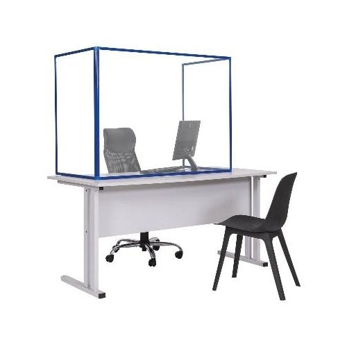 Mastervision Protector Series 47" x 35" Transparent Glass Trio Desktop Divider with Aluminum Frame