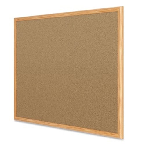Mead 48" x 36" Natural Cork  Bulletin Board with Oak Frame - 85367