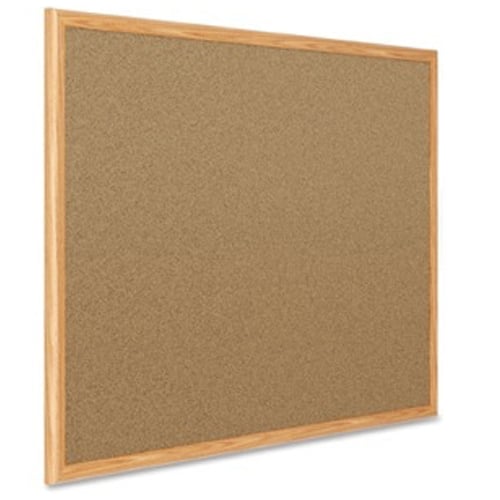 Mead 48" x 36" Natural Cork  Bulletin Board with Oak Frame - 85367