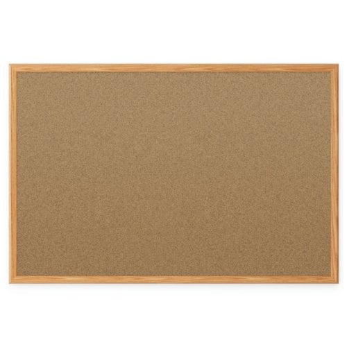 Mead 6' x 4' Natural Cork Bulletin Board with Oak Frame - 85368