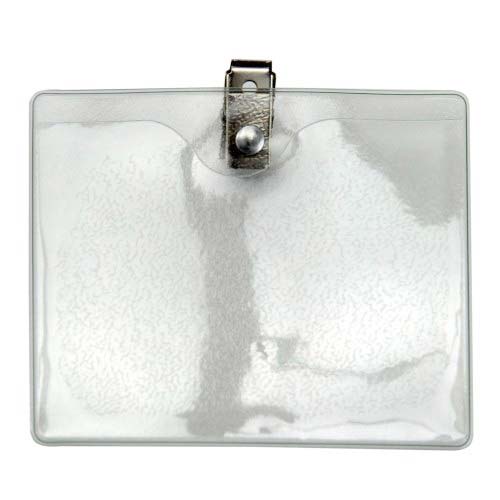 Military Size Horizontal Clear Vinyl Badge Holders with Clips - 100pk