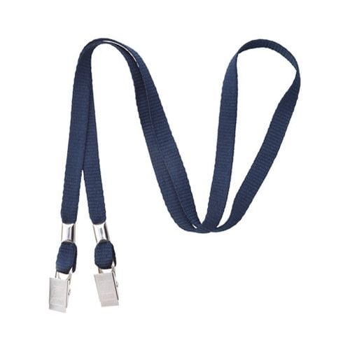 Navy Blue 3/8" Flat Open Ended Mask Holding Lanyard with Two Bulldog Clips - 100pk