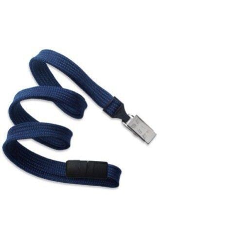 Navy Blue Flat Braid Break-Away Lanyard w Bulldog Clip - 100pk