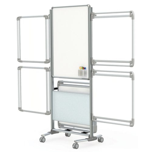 Nexus Easel Plus 76 1/8" x 32 5/8"  Double-Sided Mobile Magnetic Porcelain Whiteboard with 4 Tablets (Frosted Panel)