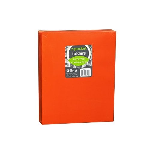 Orange Laminated Paper Two-Pocket Folders with 3-Hole Punch - 25pk