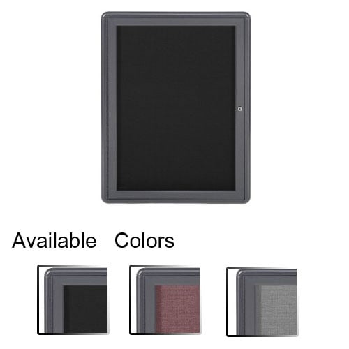 Ghent Ovation 34" x 24" 1-Door Indoor Enclosed Fabric Bulletin Boards with Gray Frame