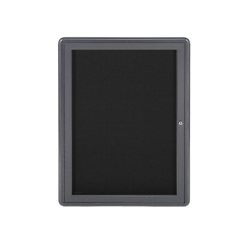 Ghent Ovation 34" x 24" 1-Door Indoor Enclosed Fabric Bulletin Boards with Gray Frame