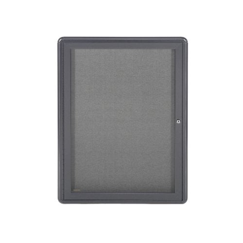 Ghent Ovation 34" x 24" 1-Door Indoor Enclosed Fabric Bulletin Boards with Gray Frame