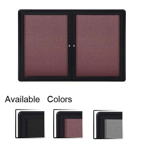 Ghent Ovation 34" x 47" 2-Door Indoor Enclosed Fabric Bulletin Boards with Black Frame
