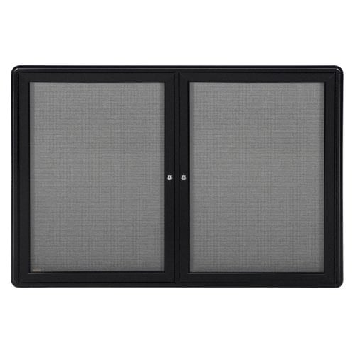Ghent Ovation 34" x 47" 2-Door Indoor Enclosed Fabric Bulletin Boards with Black Frame