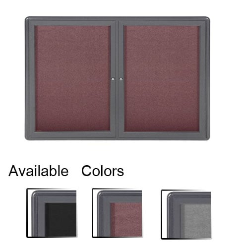 Ghent Ovation 34" x 47" 2-Door Indoor Enclosed Fabric Bulletin Boards with Gray Frame