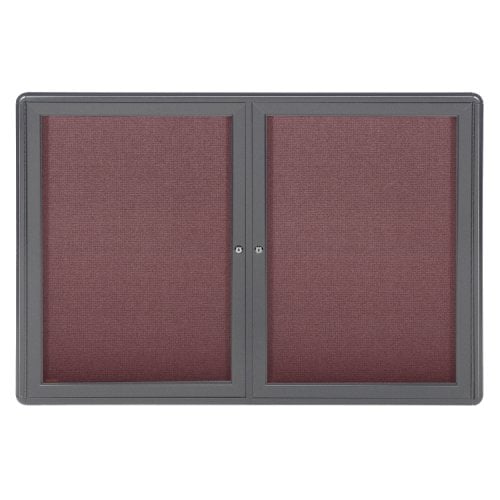 Ghent Ovation 34" x 47" 2-Door Indoor Enclosed Fabric Bulletin Boards with Gray Frame
