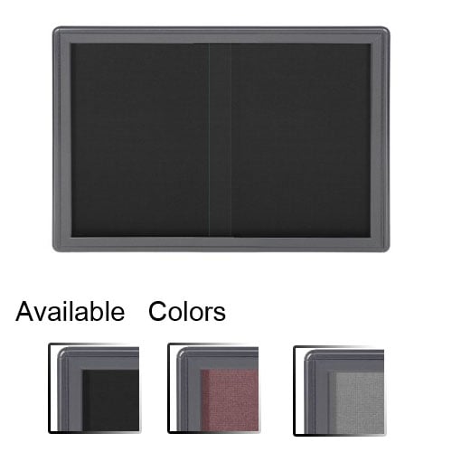 Ovation 34" x 47" 2Sliding Doors Indoor Fabric Tackboard-Gray Frame