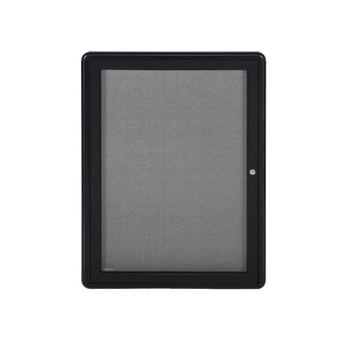Ghent Ovation 34" x 24" 1-Door Indoor Enclosed Gray Fabric Bulletin Board with Black Frame