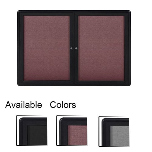Ghent Ovation 36" x 60" 2-Door Indoor Enclosed Fabric Bulletin Boards with Black Frame