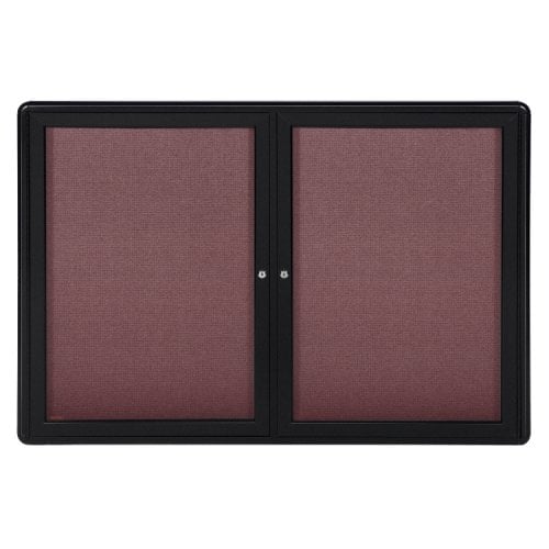 Ghent Ovation 36" x 60" 2-Door Indoor Enclosed Fabric Bulletin Boards with Black Frame
