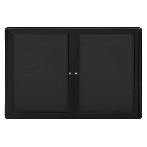 Ghent Ovation 36" x 60" 2-Door Indoor Enclosed Fabric Bulletin Boards with Black Frame