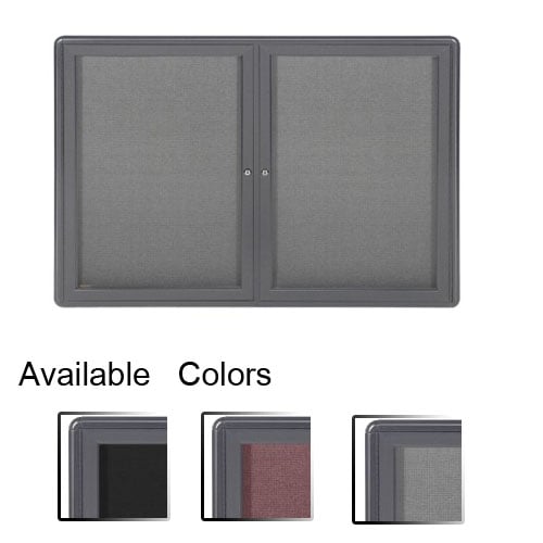 Ghent Ovation 36" x 60" 2-Door Indoor Enclosed Fabric Bulletin Board with Gray Frame