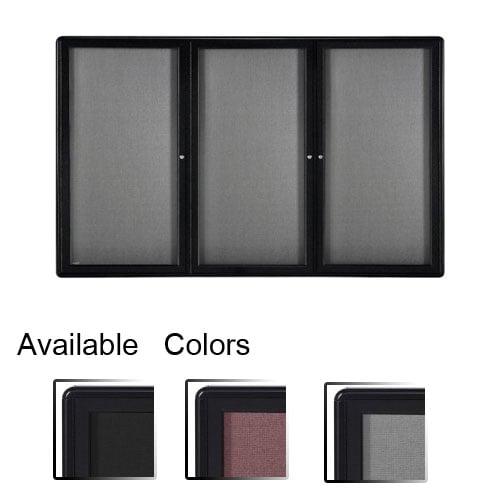 Ghent Ovation 48" x 72" 3-Door Indoor Enclosed Fabric Bulletin Boards with Black Frame