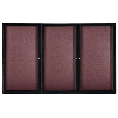 Ghent Ovation 48" x 72" 3-Door Indoor Enclosed Fabric Bulletin Boards with Black Frame
