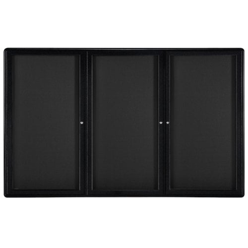 Ghent Ovation 48" x 72" 3-Door Indoor Enclosed Fabric Bulletin Boards with Black Frame