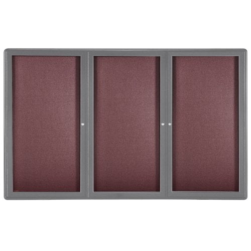 Ghent Ovation 48" x 72" 3-Door Indoor Enclosed Fabric Bulletin Boards with Gray Frame
