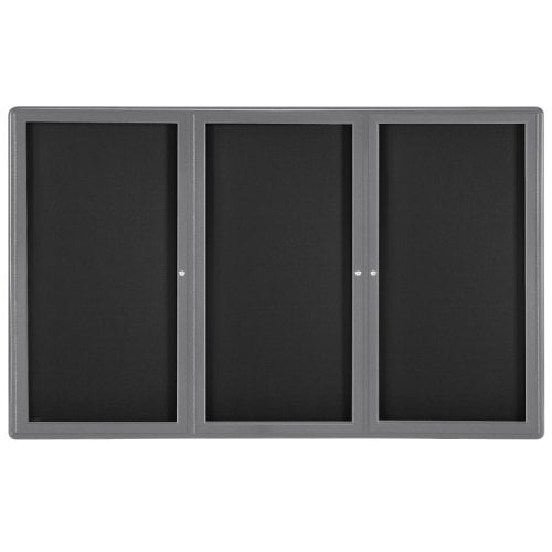 Ghent Ovation 48" x 72" 3-Door Indoor Enclosed Fabric Bulletin Boards with Gray Frame