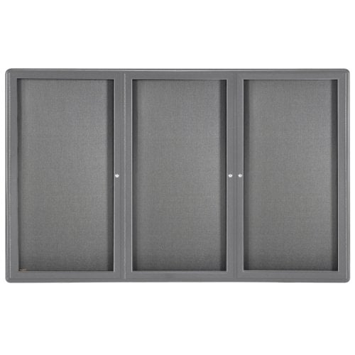 Ghent Ovation 48" x 72" 3-Door Indoor Enclosed Fabric Bulletin Boards with Gray Frame