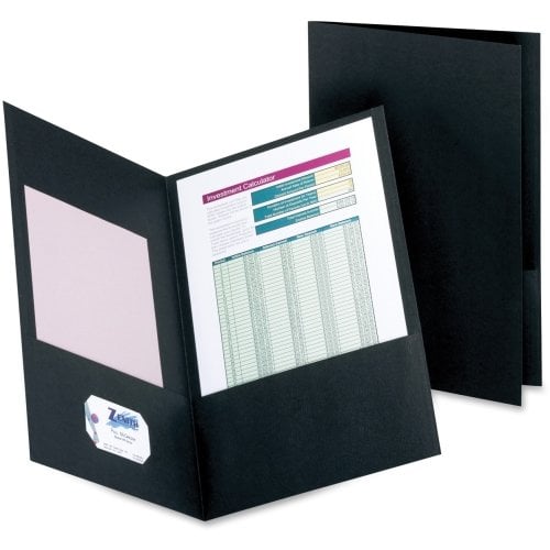 Oxford 8.5" x 14" Black Legal-Size Two-Pocket Leatherine Portfolio (5 Boxes, 25/Box) - 5012705