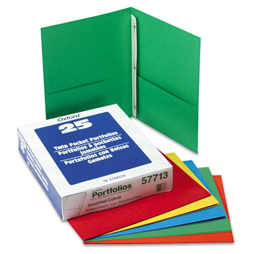 Oxford Assorted Twin-Pocket Tang Fasteners Portfolios - 25pk