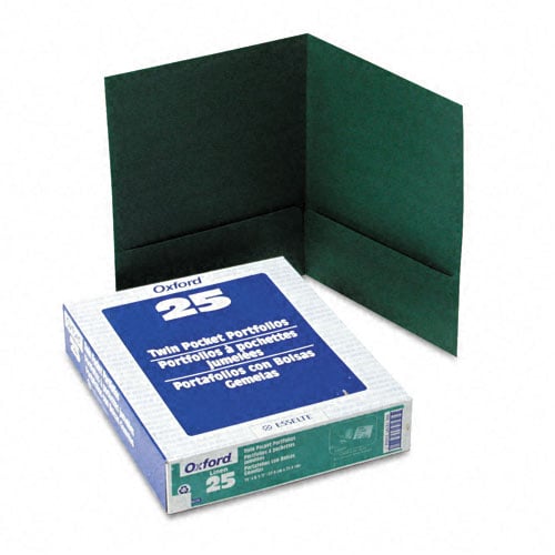 Oxford Hunter Green Linen Twin-Pocket Portfolio - 25pk