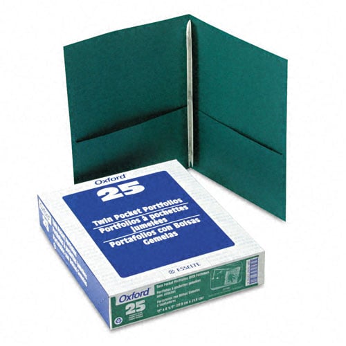 Oxford Hunter Green Twin-Pocket Tang Fasteners Portfolios - 25 pk