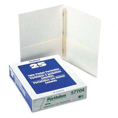 Oxford White Twin-Pocket Tang Fasteners Portfolios (5 Boxes, 25/Box)- 57704