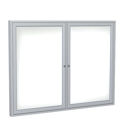 Ghent 2-Door  Indoor Enclosed Porcelain Magnetic Whiteboard with Satin Aluminum Frame