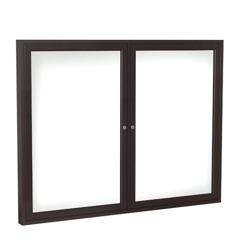 Ghent 2-Door  Indoor Enclosed Porcelain Magnetic Whiteboard with Bronze Aluminum Frame