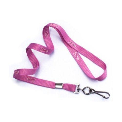 Pink Ribbon Silk Screened Awareness Lanyards - 100pk