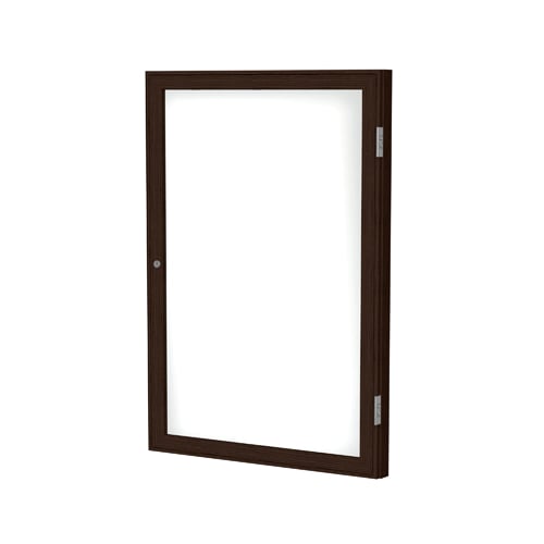 Ghent 1-Door  Indoor Enclosed Porcelain Magnetic Whiteboard with Walnut Wood Frame