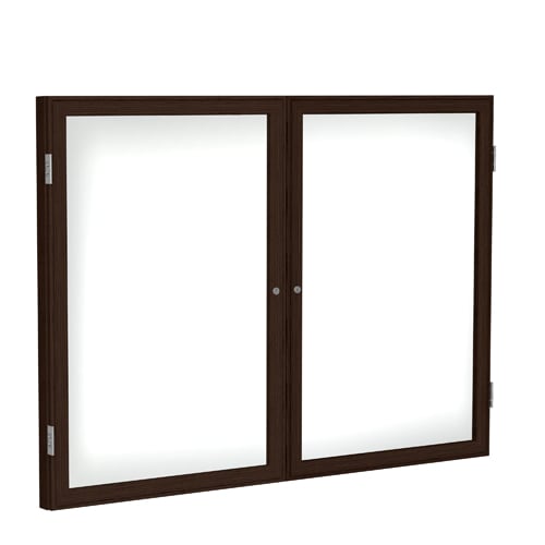 Ghent 2-Door  Indoor Enclosed Porcelain Magnetic Whiteboard with Walnut Wood Frame