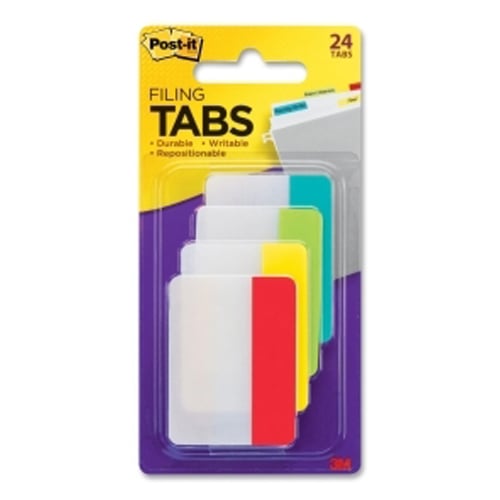 Post-it 1.5" x 2" Assorted Write-on Durable Filing Tabs - 24pk (Aqua/Lime/Yellow/Red)