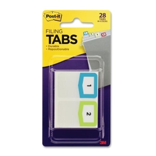 Post-it 1.50" x 1" Pre-Printed 1-12 Numbers Assorted Filing Tabs - 28pk