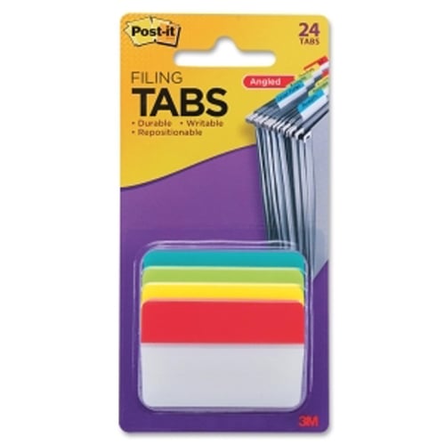 Post-it 1.50" x 2" Assorted Tab Write-on Durable Filing Angle Tabs - 24pk